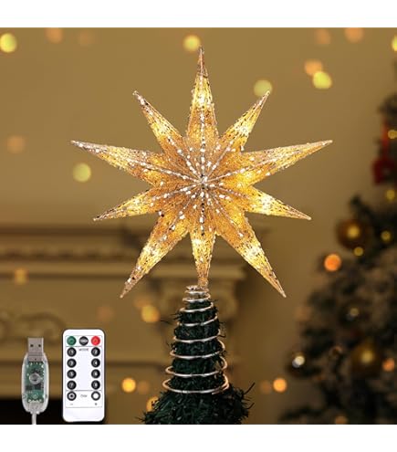 Amazon.co.jp: クリスマスツリートップ スター ゴールド